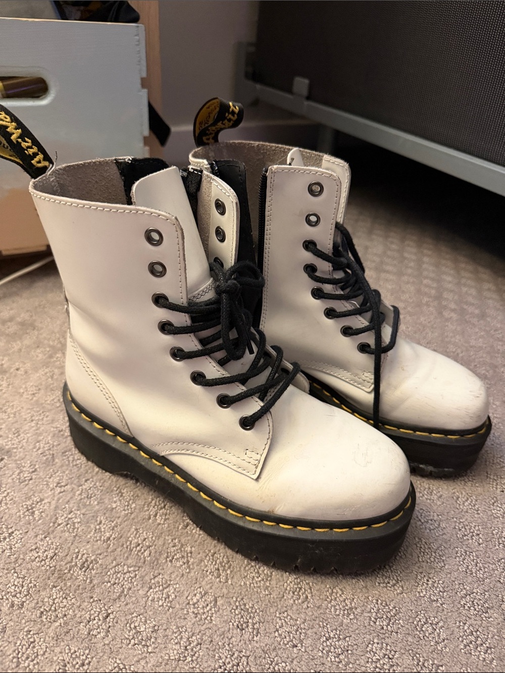 Dr. Martens White JADON Platform Lace-Up Boots with Black Laces